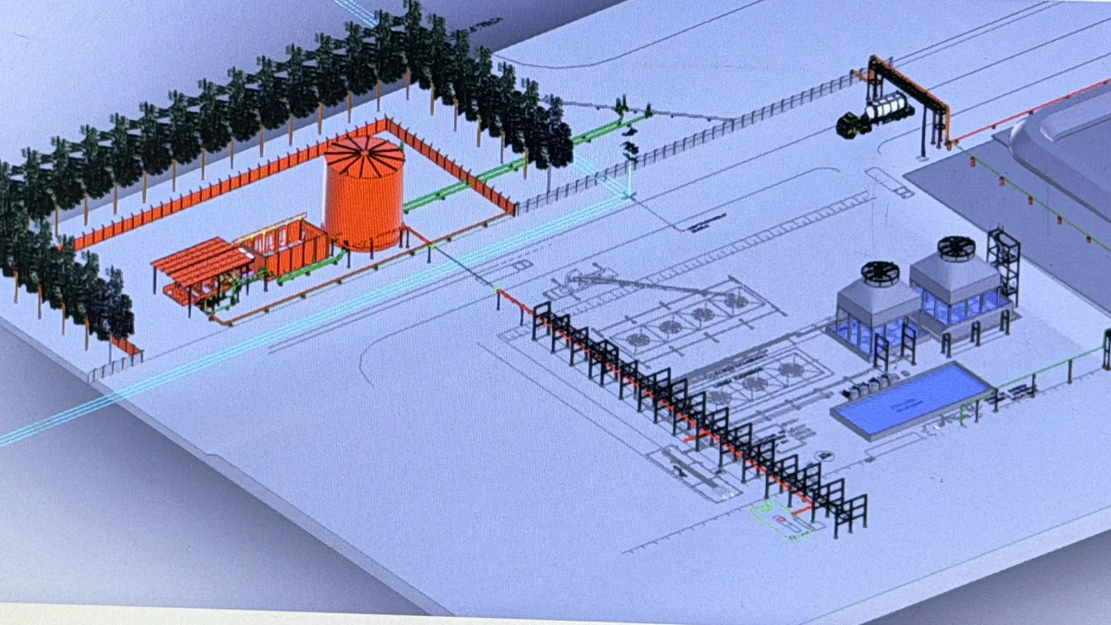 Detalhe de rede de hidrantes e sistema de proteção
